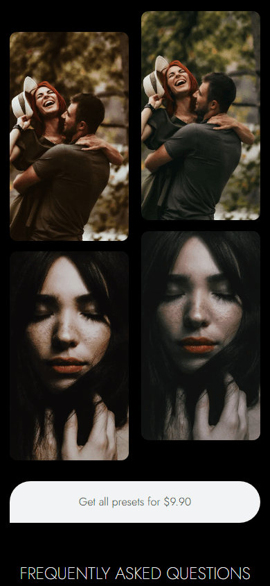 Bottom of the example of the link in bio page of a photographer