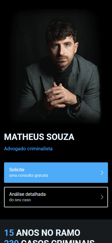 Parte superior do exemplo de página de Linktree do advogado