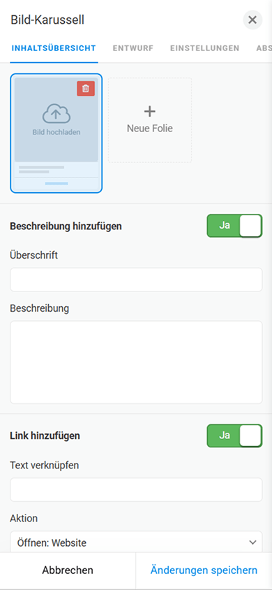 Tab zur Inhaltsanpassung im Block „Bild-Karussell“