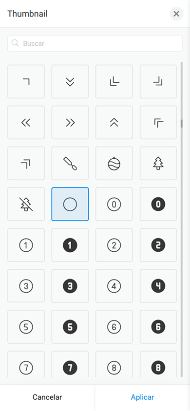 Biblioteca de íconos en la configuración del bloque Separador