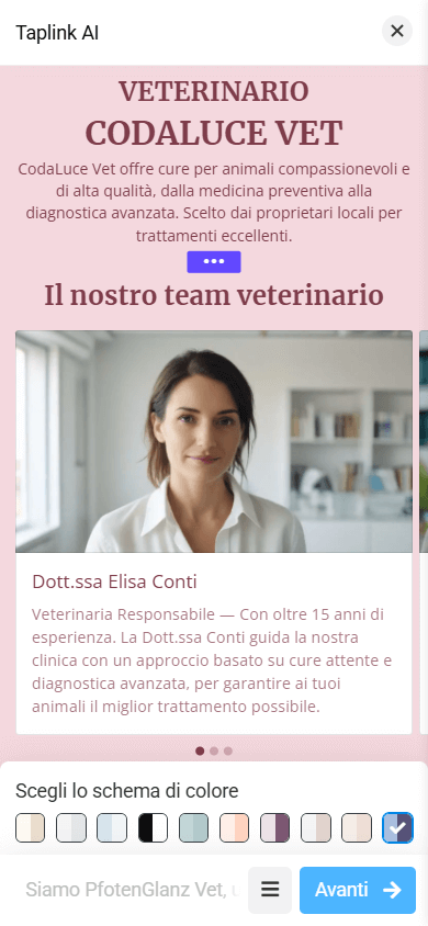 Una pagina con un design rosa generata con Taplink AI