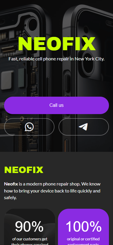 Phone repair shop’s landing page built in Taplink