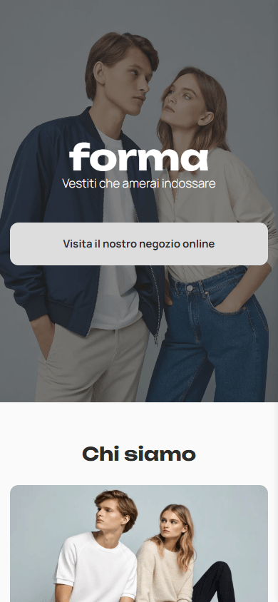 Parte superiore dell’esempio della pagina di link in bio di un negozio di abbigliamento