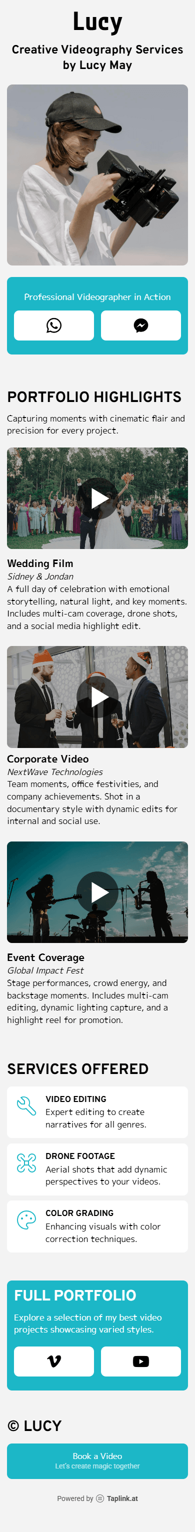 An example of a Taplink digital portfolio created using the Taplink website builder