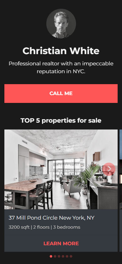 Bio link page built with the Linktree alternative Taplink featuring a profile image, text, a call button, and an image carousel