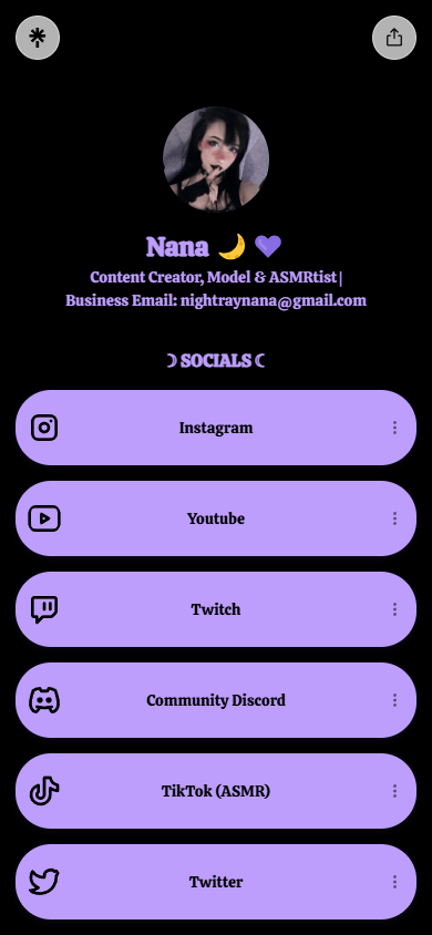Content creator’s link in bio page created with Linktree