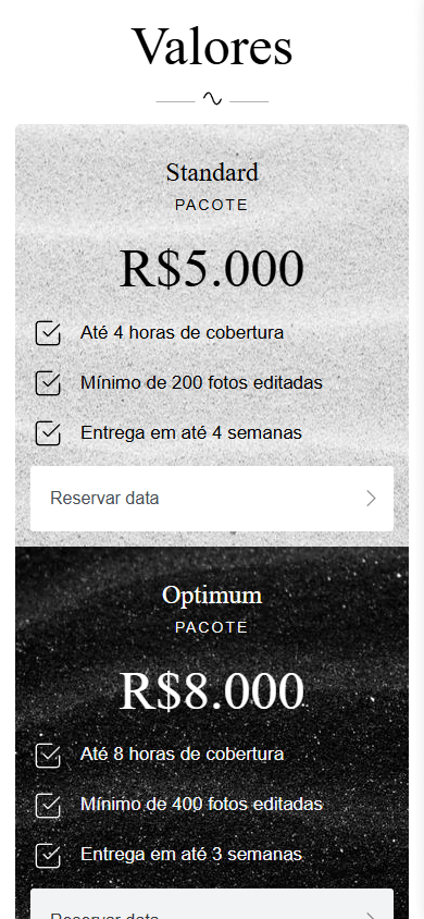 Parte central do Linktree do fotógrafo