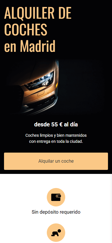 Parte superior del ejemplo de Linktree de un negocio de alquiler de coches