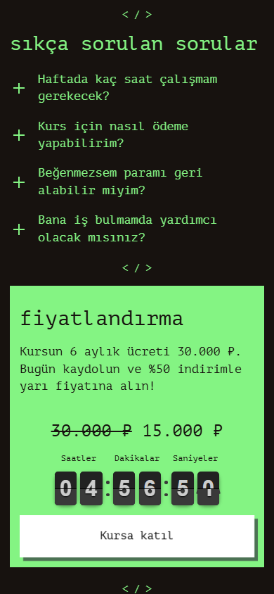 Akademinin Linktree örneğinin alt kısmı