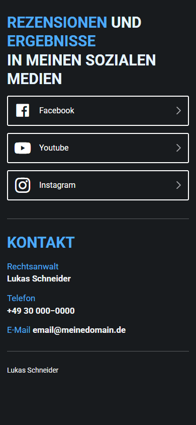 Der untere Bereich des Linktrees eines*einer Anwält:in