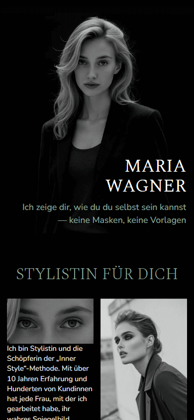Der obere Bereich des besten Linktree-Designs für Stylist:innen
