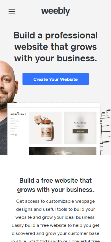A homepage of Weebly, a mobile website builder