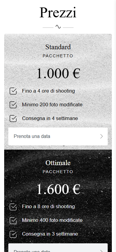 Parte centrale del Linktree del fotografo