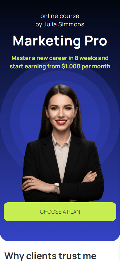 Digital marketer’s landing page created in Taplink