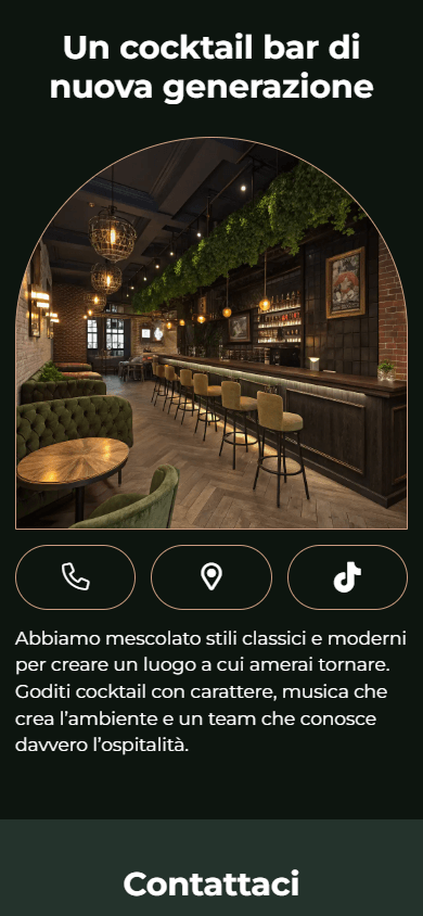 Parte inferiore della pagina di link in bio di un bar