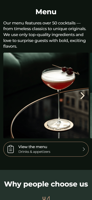 Middle of the example of the bar’s link in bio page