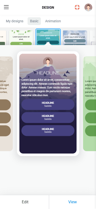 A purple design theme available in the Taplink link in bio tool