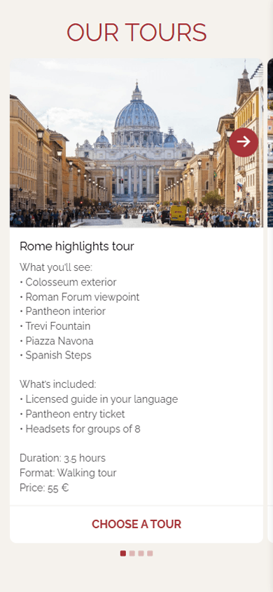 Middle of the travel agency’s page built with Taplink
