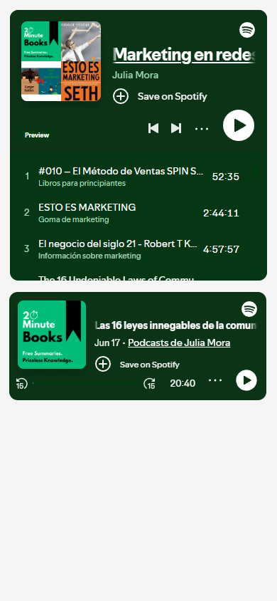 Una lista de reproducción y una canción individual en una página de Taplink