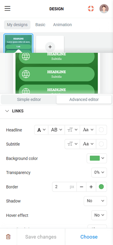 Advanced page design customization in Taplink