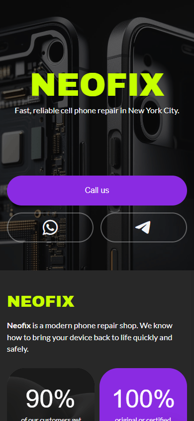 Top of the phone repair shop’s link in bio page example