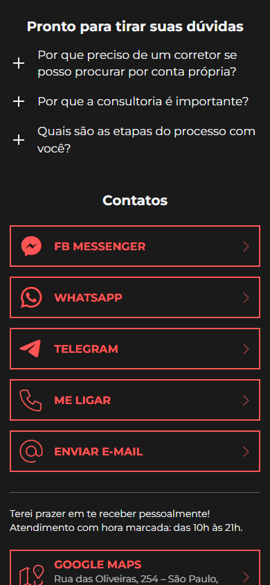 Parte inferior do exemplo de Linktree para negócios imobiliários