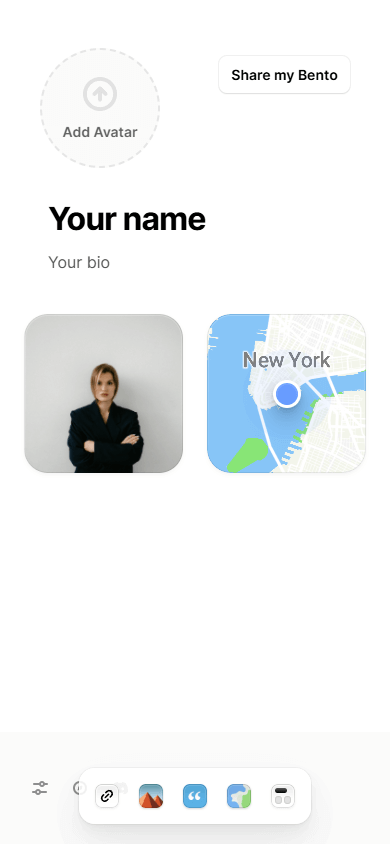 Two content blocks displayed as small squares in the Bento.me page editor