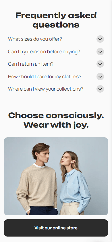 Bottom of the clothing store’s link in bio page