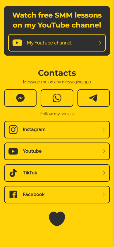 Bottom of the digital business card that includes a YouTube button, messenger buttons, and social media buttons