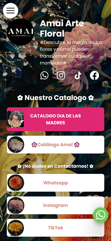 Página de link en bio de una floristería creada con atom.bio