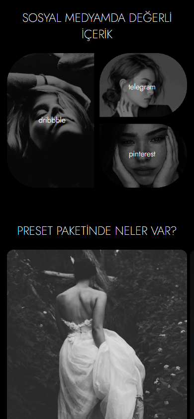 Bir fotoğrafçının bio link sayfası örneğinin orta kısmı