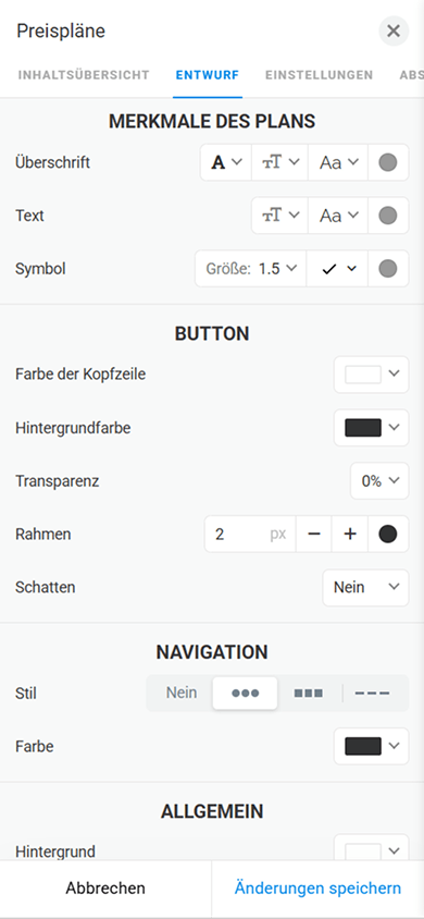 Tab mit Designeinstellungen des Blocks „Bild-Karussell“ in Taplink