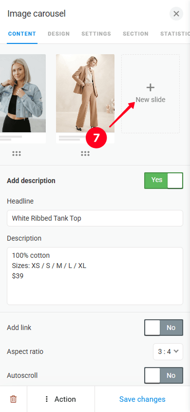 Tapping New slide to add a product to the clothing catalog