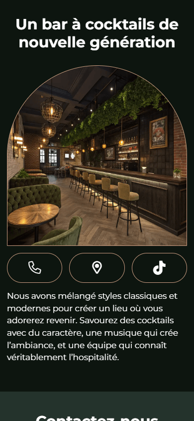 Partie inférieure de la page de link in bio d’un bar