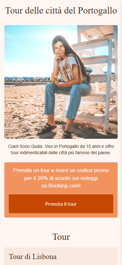 Parte superiore del design del Linktree di un viaggiatore