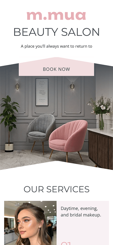 Top of a beauty salon’s Carrd-inspired Taplink website