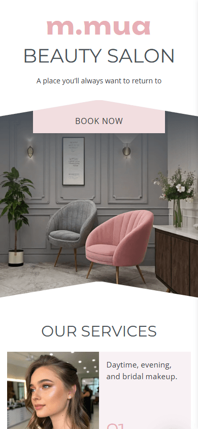 Top of the beauty salon’s link in bio page example