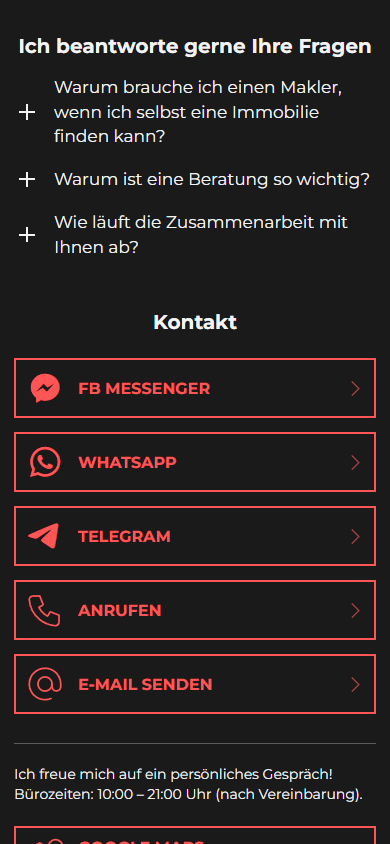 Der untere Bereich des Linktree-Beispiels für die Immobilienbranche
