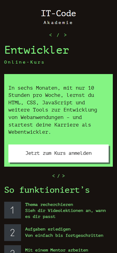 Der obere Bereich des Linktree-Beispiels einer guten IT-Akademie