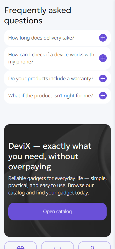 Bottom of the link in bio page of a gadget store