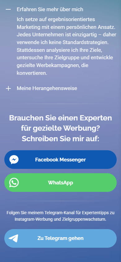 Der untere Bereich des Linktree-Beispiels eines*einer Marketer:in