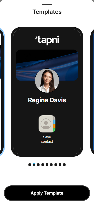 Virtual business card templates available in Tapni