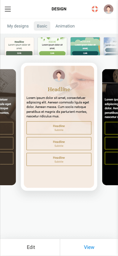 A link tree design theme on the design settings page in Taplink