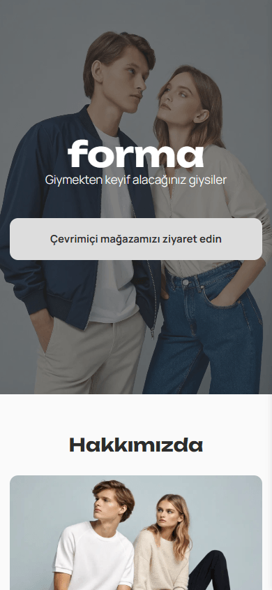 Giyim mağazasının bio link sayfası örneğinin üst kısmı