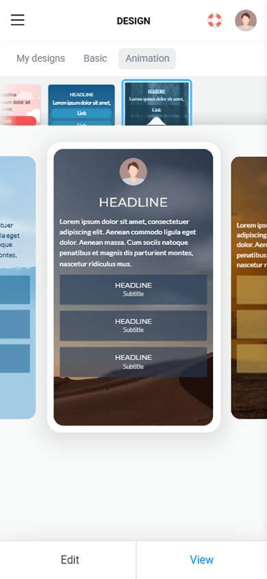 An animated design theme in Taplink