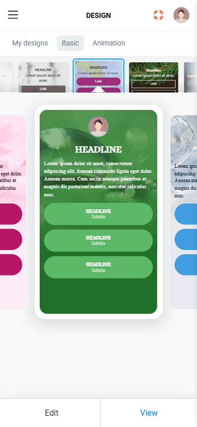 A static design theme available in Taplink