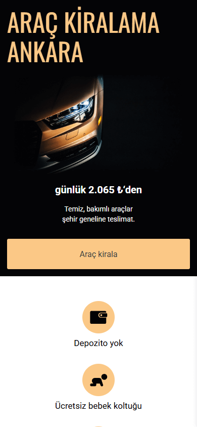 Araç kiralama işletmesine ait Linktree örneğinin üst kısmı