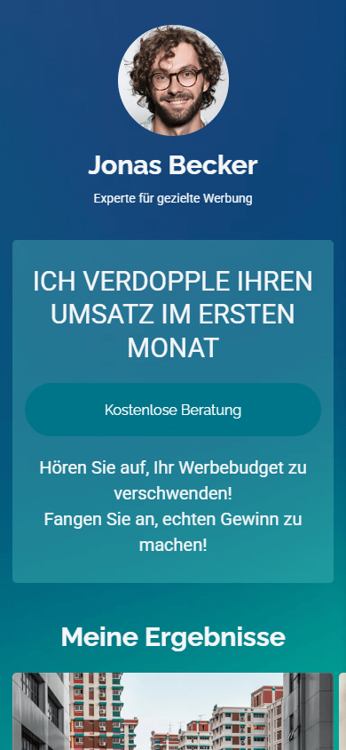 Der obere Bereich des gelungenen Linktree-Beispiels eineseiner Marketer:in