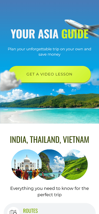 Top of a travel guide’s Carrd-inspired Taplink website