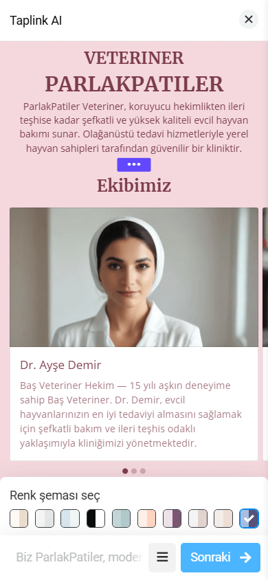 Taplink AI ile oluşturulan pembe tasarıma sahip bir sayfa
